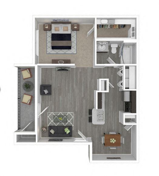 Floor plan for 1 bed, 1 bath, 659 sqft
